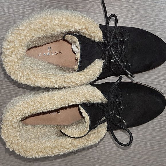 Caslon Gaby Faux Shearling Lace-Up Bootie, Black Leather, Womens Size 9 & 12 - Picture 8 of 12